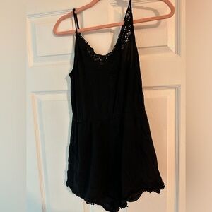 Black Lace Trim Romper